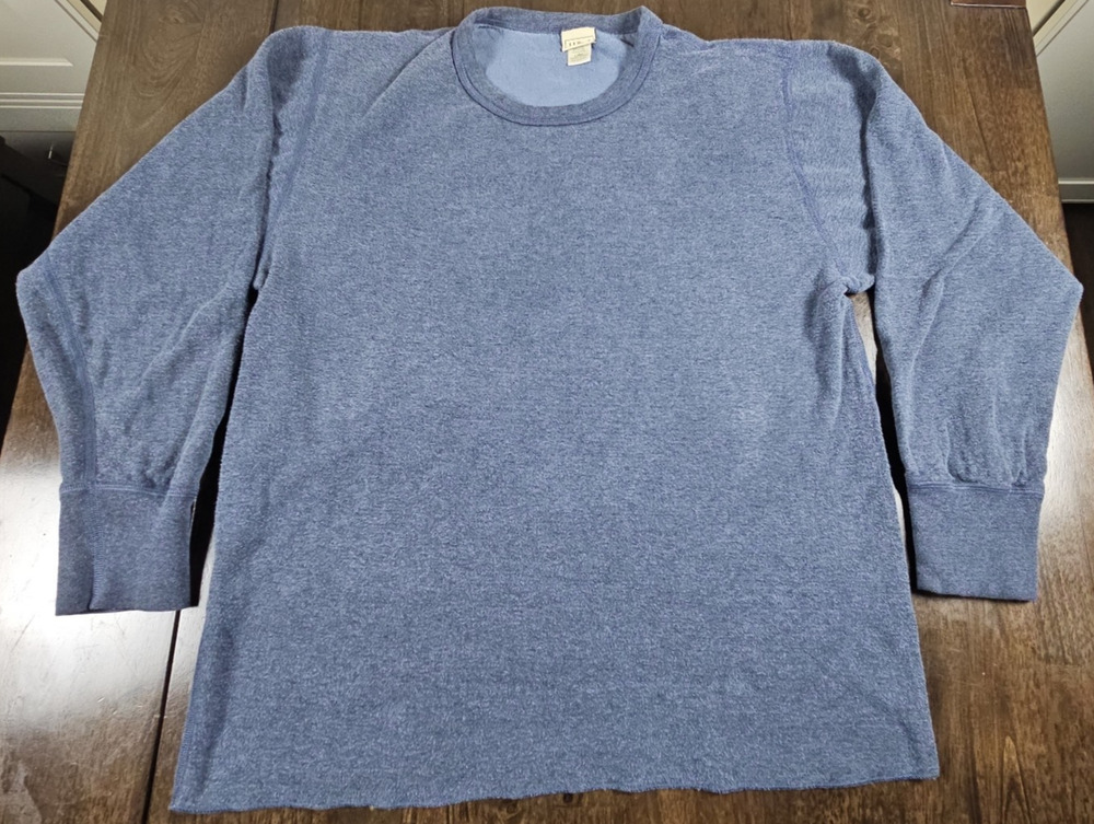 LL Bean Mens Large Blue Wool Blend Ribbed Crewneck Vintage Sweater